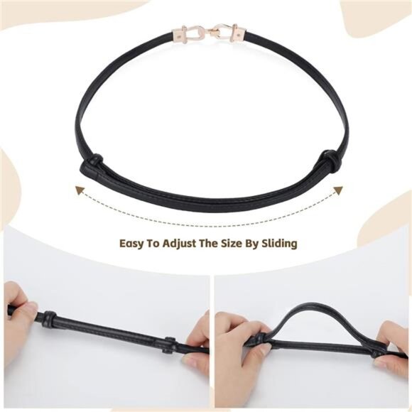 Leather Women Belt Thin Waist Belts up to 37 Inches with Golden Buckle 2 Pack - Picture 6 of 7